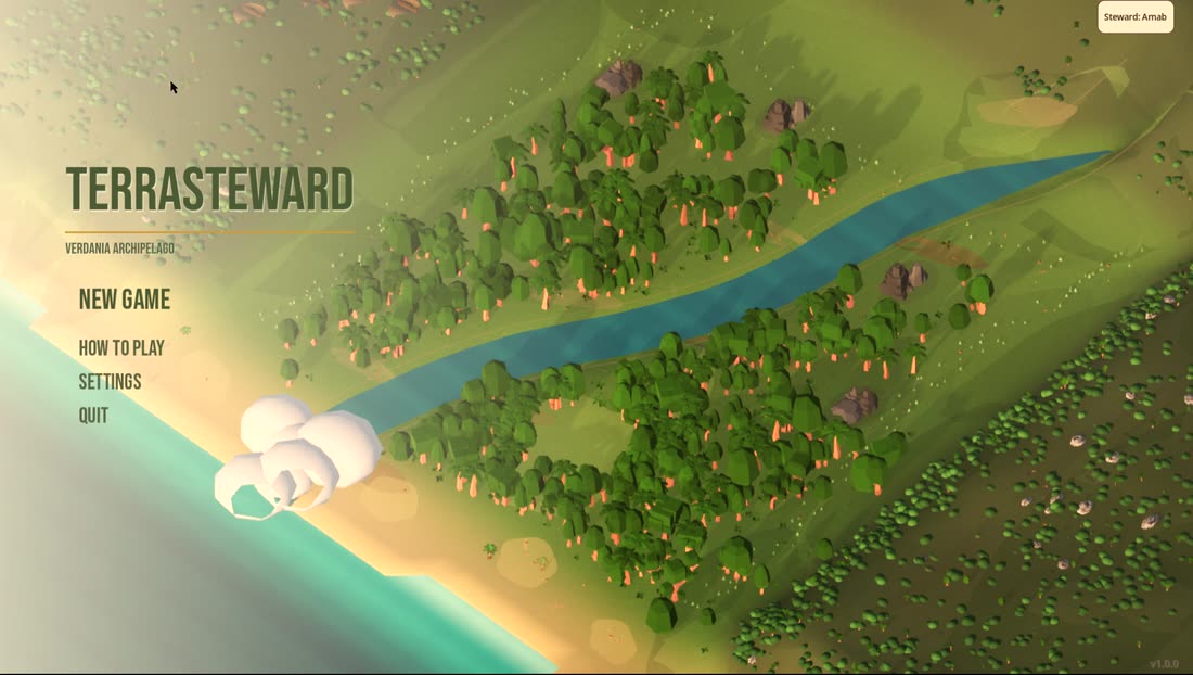 Terrasteward main menu over the island.